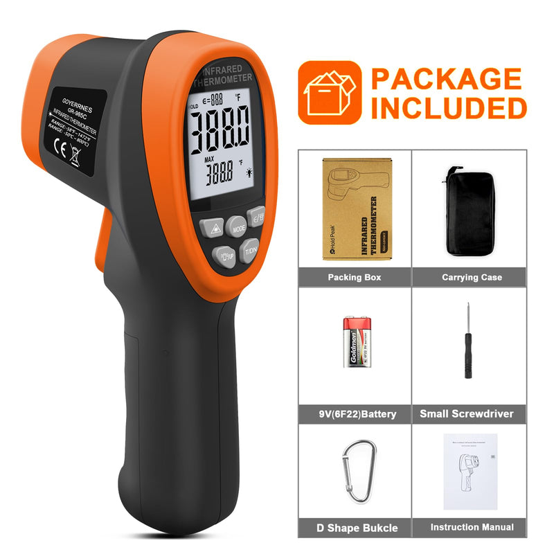 [Australia - AusPower] - Infrared Thermometer, Digital IR Thermometer 58℉~1472℉ with D:S=16:1, Non-Contact High Laser Temp IR Tool for Cooking (NOT for Human) 