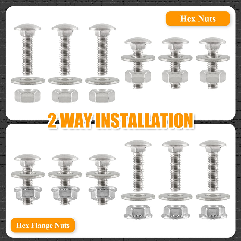 [Australia - AusPower] - 12pcs 1/4-20 x 1" Carriage Bolt Assortment Kit, 304 Stainless Steel Carriage Bolts Round Head Bolts with Flat Washers Hex Nuts Hex Flange Nuts 1/4-20 x 1" 12 