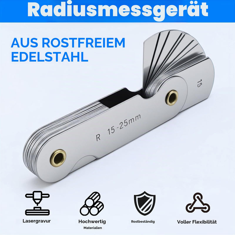 Radius Gauge Set of 6 | R0.3-1.5 / R1-6.5 / R7-14.5 / R15-25 / R25-50 / R52-100 | Radius Gauge for Convex / Concave Ideal for industry, craft and DIY
