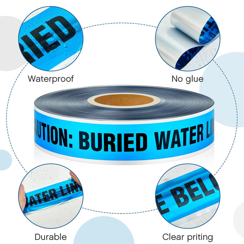 Pangda 2 Rolls 1000 Feet Detectable Safety Tape 5 Mil Underground Detectable Warning Tape for Construction Sites Road Repairs(Caution Buried Water Line Below,3 Inch,Blue) 3 Inch Caution Buried Water Line Below Blue