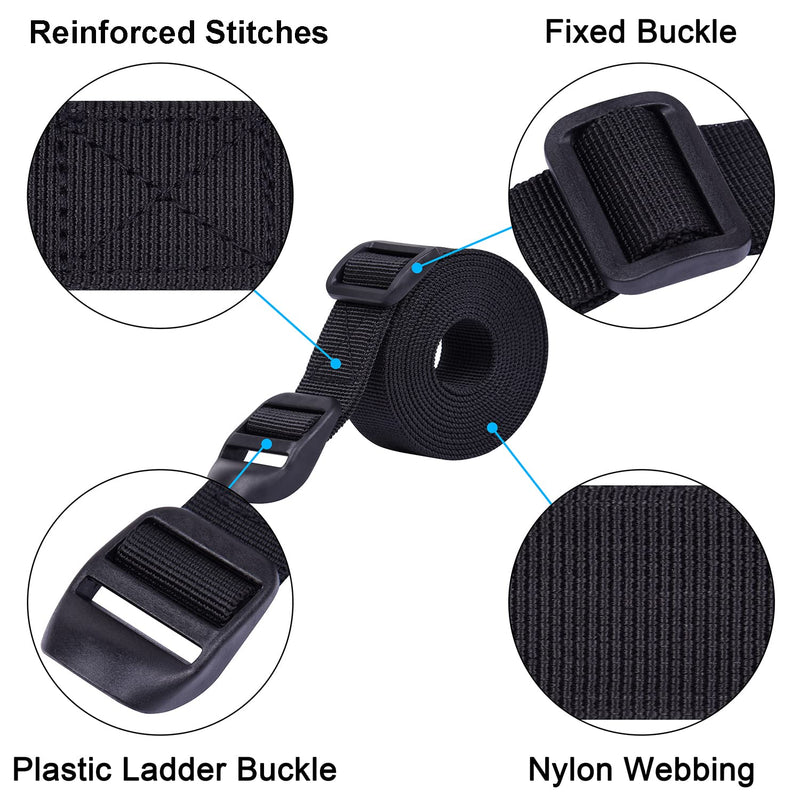 [Australia - AusPower] - Wisdompro Sleeping Bag Strap, 2 Pack of Heavy Duty Utility Straps for Backpacking, Sleeping Bag Compression, Luggage, Camping, Hiking with Plastic Buckle - 48 inch, Black 48 inches 