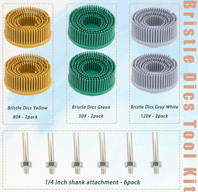 [Australia - AusPower] - 2 Inch Bristle Disc Grit Abrasive Bristle Disc, 6 Pieces Roloc Bristle Disc Grade 50# 80# 120# with 1/4 Inch Shank Abrasive Coating Removal Disc for Metal 