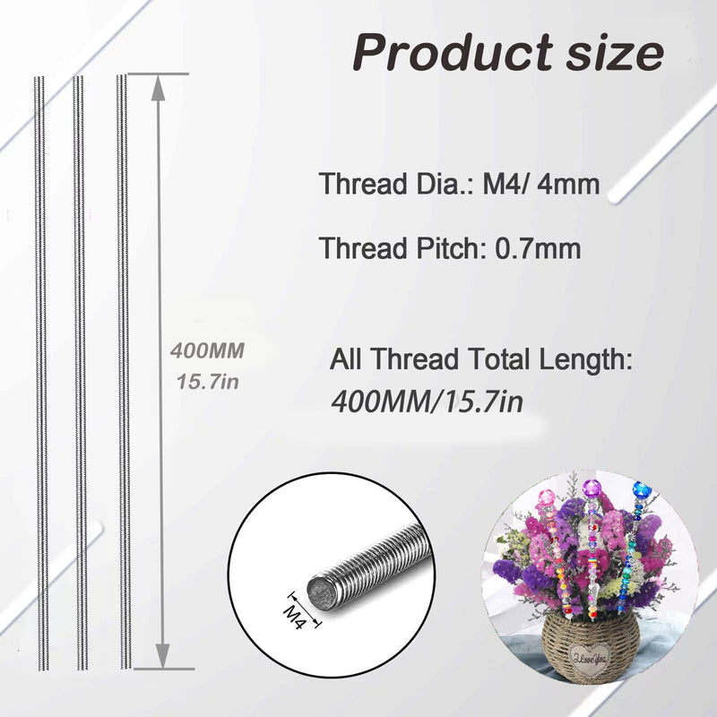 [Australia - AusPower] - 24pcs 8/32 Inch Threaded Rods with Hex Nuts M4 16 Inch 304 Stainless Steel Fully Rod Threaded, 12 Pcs Right Hand Threads &12 Pcs Hex Nuts for Beaded Garden Stake Rods (400MM) 16inch?24pcs) 