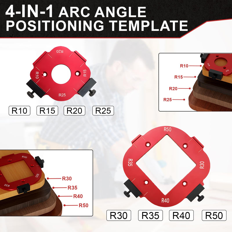 [Australia - AusPower] - Pack of 2 Red Router Jig Radius Stencil, Milling Template, Router, with Bearing Trimmer Blade, Suitable for R10 R15 R20 R25 R30 R35 R40 and R50 Radius Routing Templates - Precise Woodworking for 