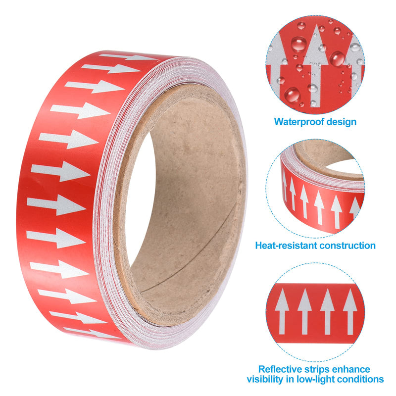 PATIKIL Flow Arrow Tape, Polyethylene Pipe Marking Sticker with Reflective Strips, Waterproof & Heat Resistant, for Pipe Flow Directional Identification, 1.2 inch x 33 ft, Red/White Red,White