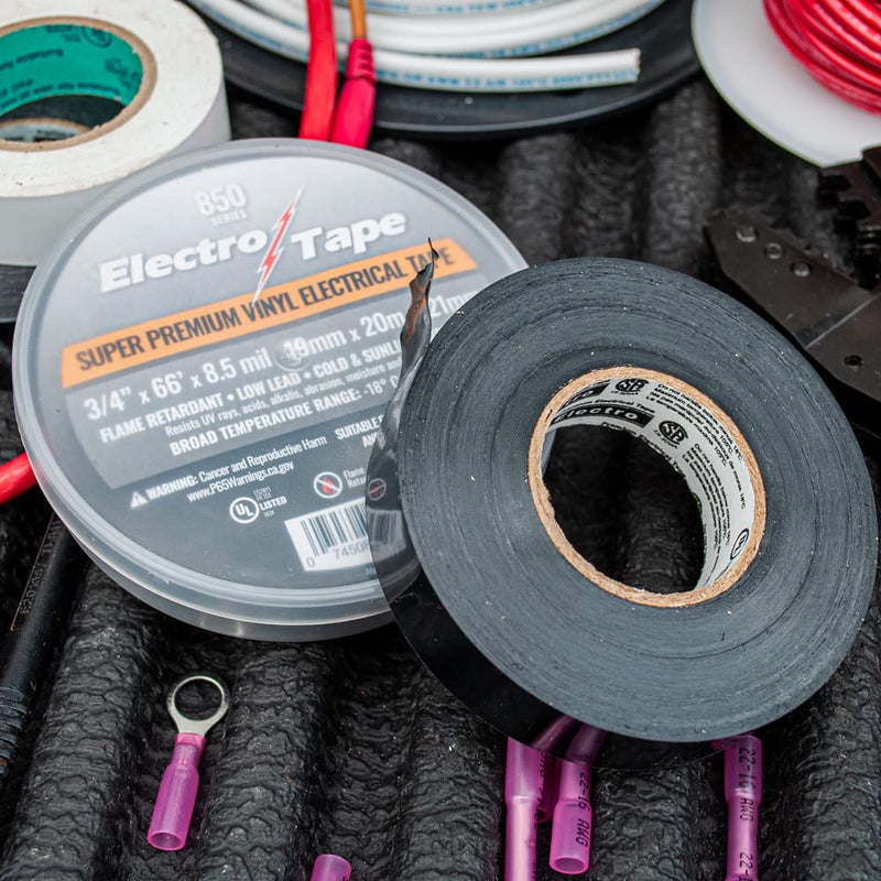 Electrical Tape Super Premium Grade 850-3/4 in x 66ft - 8.5 mil Thickness - Black Vinyl Flame Retardant - 1 Roll in Plastic Container
