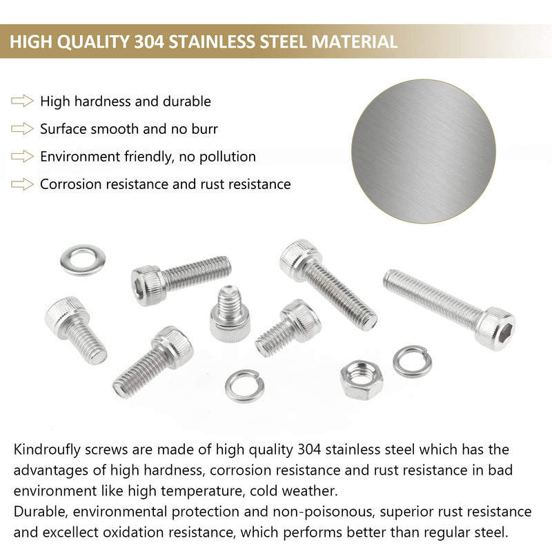 [Australia - AusPower] - 212 Pieces M5 x 6/8 /12/16 /20/25 /30mm Hex Socket Head Cap Screws Nuts Washers Assortment Kit, 304 Stainless Steel, Fully Machine Thread 