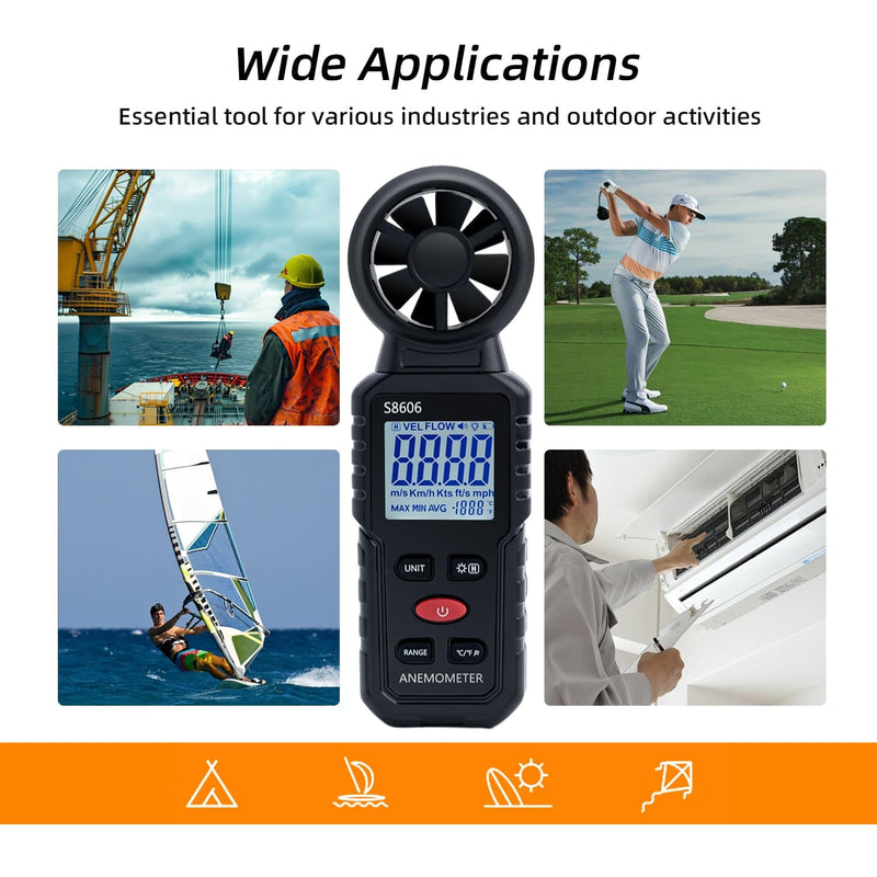 [Australia - AusPower] - Mcbazel 3 in 1 Handheld Digital Anemometer Wind Gauge Wind Gauge for Measuring Wind Speed Temperature Windchill for HAVC Drone Sailing Fishing 