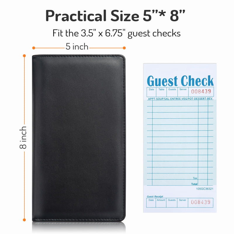 [Australia - AusPower] - Server Book with 2 Zipper Pockets, Leather Server Books for Waitress, Waiter Book, Sturdy Waitress Book with Money Pocket and Zipper, Servers Book Serving Waitress Accessories Fit Server Apron (Black) Black 