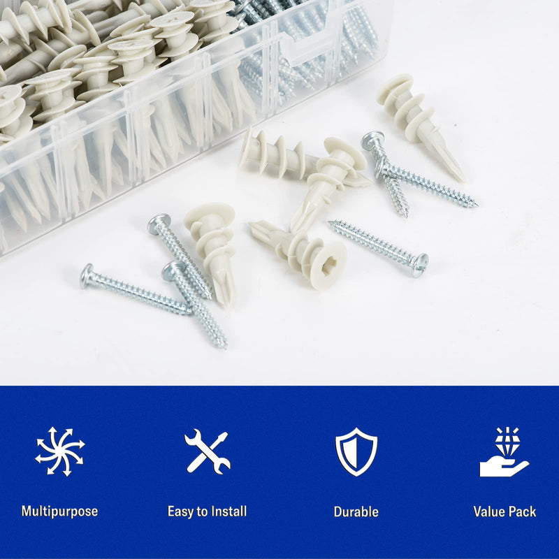 [Australia - AusPower] - 260 PCS Self Drilling Drywall Anchors, 3 Sizes Nylon Plastic Wall Anchors with Screws for Drywall, No Pre Drill Hole Preparation Required, 10x35mm, 13x42mm, 15x32mm 