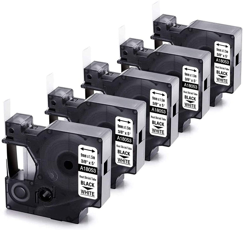 5Pack 3/4'' Permanent Vinyl Label Tape + 5Pack 3/8'' Heat Shrink Tube Labels Compatible with Dymo Rhino Industrial Label Makers 4200 5200 6000