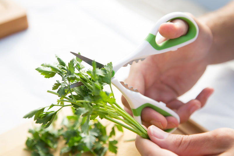 [Australia - AusPower] - Zyliss Heavy Duty Home & Kitchen Herb Shears Scissors with Innovative Stem Stripper, Versatile Kitchen Shears for Trimming Weeds, Flower Buds & More - White/Green - 8.5 x 4.2 x 0.4 inches Herb Snippers 
