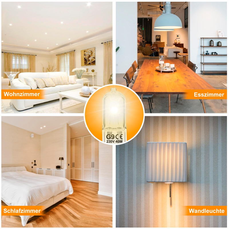 [Australia - AusPower] - Jaenmsa G9 Halogen Bulbs, Pack of 12, G9 40 W, 230 V, Dimmable Halogen Bulbs, Non-Flicker Capsule Bulbs, Warm White Lamps 2700 K for Oven Lamp, Ceiling Lights, Candlesticks 40W-12 Piece 