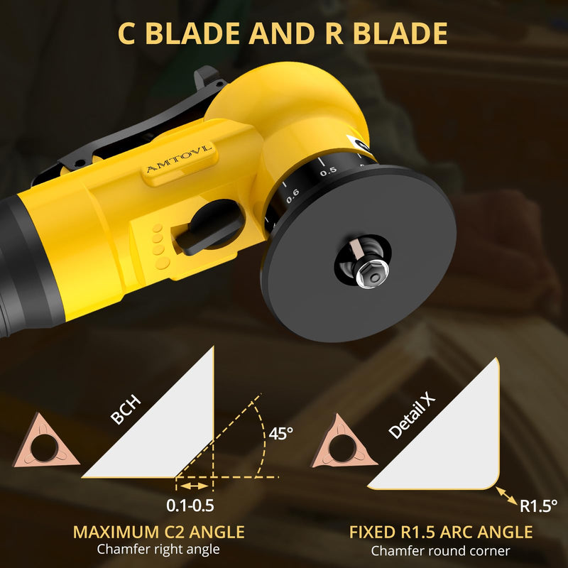 [Australia - AusPower] - AMTOVL Air Chamfer Tool - Mini Pneumatic Chamfering Machine, 30000 RPM Pneumatic Chamfering Tool, 45 Degree Air Beveling Machine with 1/4 Inch Air Inlet for Metal, Wood, Acrylic Deburring Yellow 