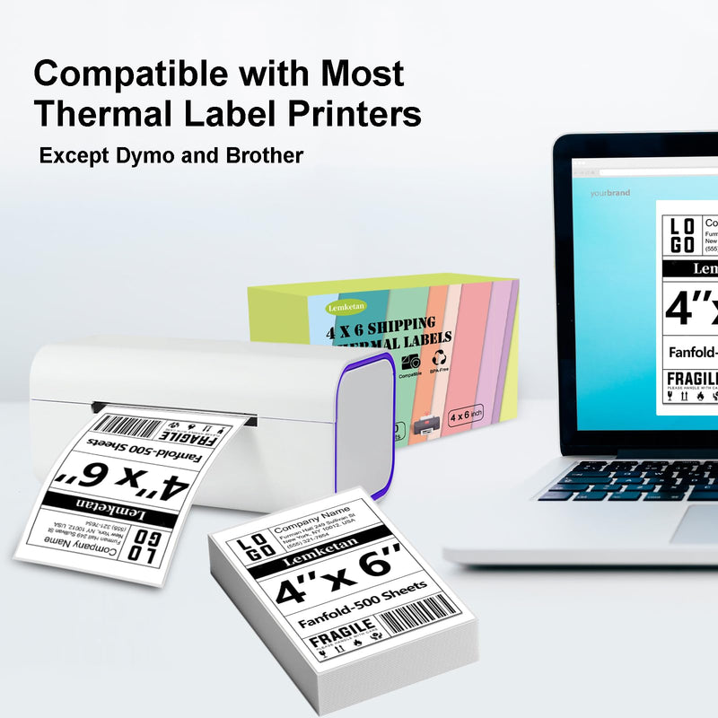 4x6 Thermal Shipping Labels, Fanfold Direct Thermal Labels for Shipping, Permanent Adhesive, Commercial Grade Labels for Zebra, Polono, Jadens, Beeprt, iDPRT, Munbyn, Nelko (500 Sheets per Pack) 4''x6''-500 Sheets/ Fanfold