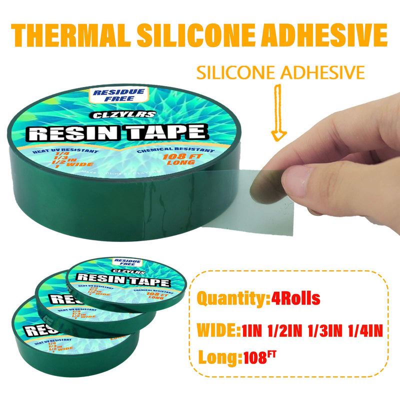 CLZYLRS 4 Rolls Resin Tape for Epoxy Resin Molding-Silicone Thermal Adhesive Tape-Easy Peeling (1inch & 3/4inch & 1/2inch & 1/4 inch) Green 108 FT Long (1inch & 3/4inch & 1/2inch & 1/4 inch)