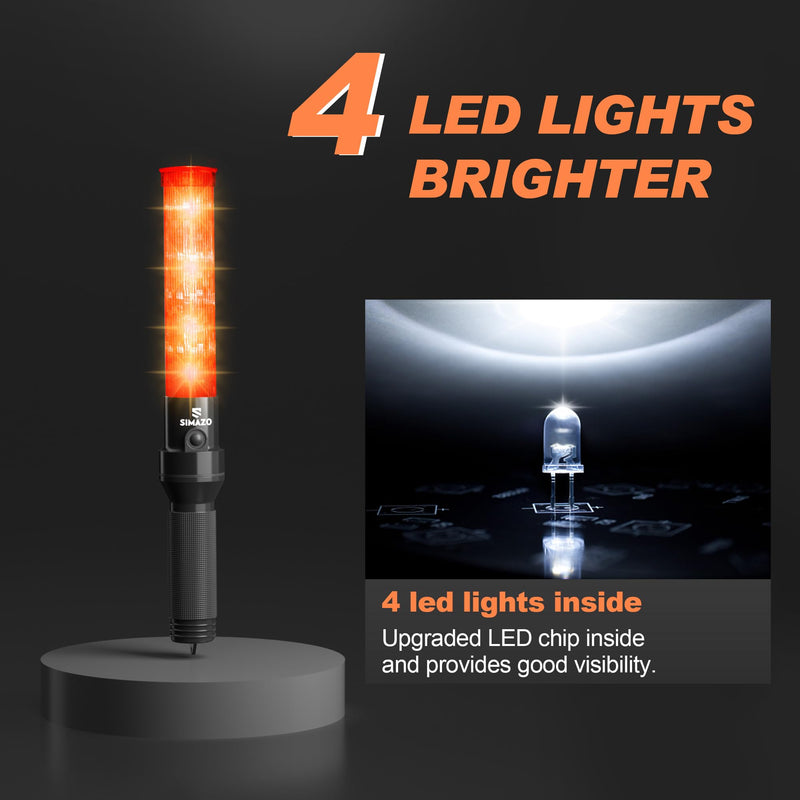 [Australia - AusPower] - 2 Pieces 16 Inch Traffic Wand with White LED on Top, 3 Flashing Modes & 4 Led Lights, Traffic Safety Baton with Wrist Strap for Parking Guides, Car Directing, Air Marshalling 2 