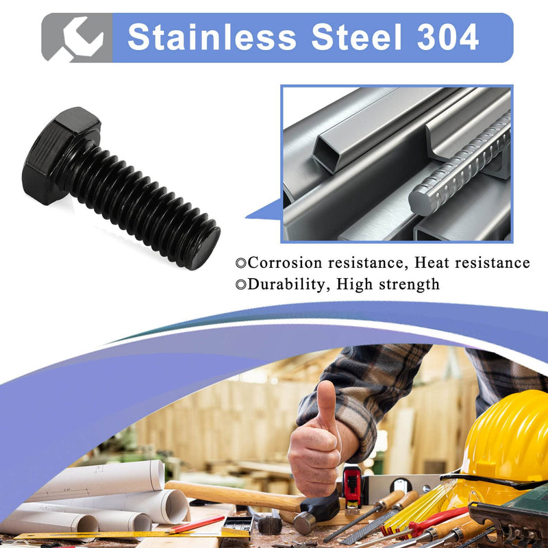 [Australia - AusPower] - 5/16-18 x 2-1/2“ Hex Head Bolts, Fully Threaded, Stainless Steel 304(18-8) Bolt, Black Oxide Finish, Quantity 10 5/16-18 x 2-1/2" 