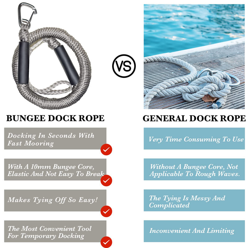 4FT Premium Boat Bungee Dock Lines Jet Ski Accessories with Marine Grade 316 Stainless Clip Safely Mooring for Jet Ski, SeaDoo, Yamaha WaveRunner, Kayak, Pontoon Boat, Dinghy 4~5.5ft 4 Feet Grey