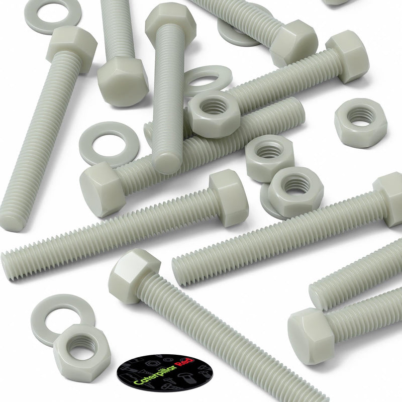 [Australia - AusPower] - 10 x Glass Filled Reinforced, Super Nylon Hex Head, M10 x 70mm, Machine Screws, Plastic Nuts and Bolts, Washers, (25/64 x 2 3/4 in) 