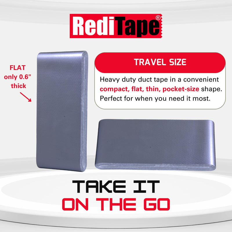 Travel Size Pocket Duct Tape 2-Pack – Compact Flat Small Mini Rolls - for Repairs Camping Emergency Gear EDC DIY Crafts - 1.88 inch x 5 Yards per Pack (Twin Silver) 2 Pack