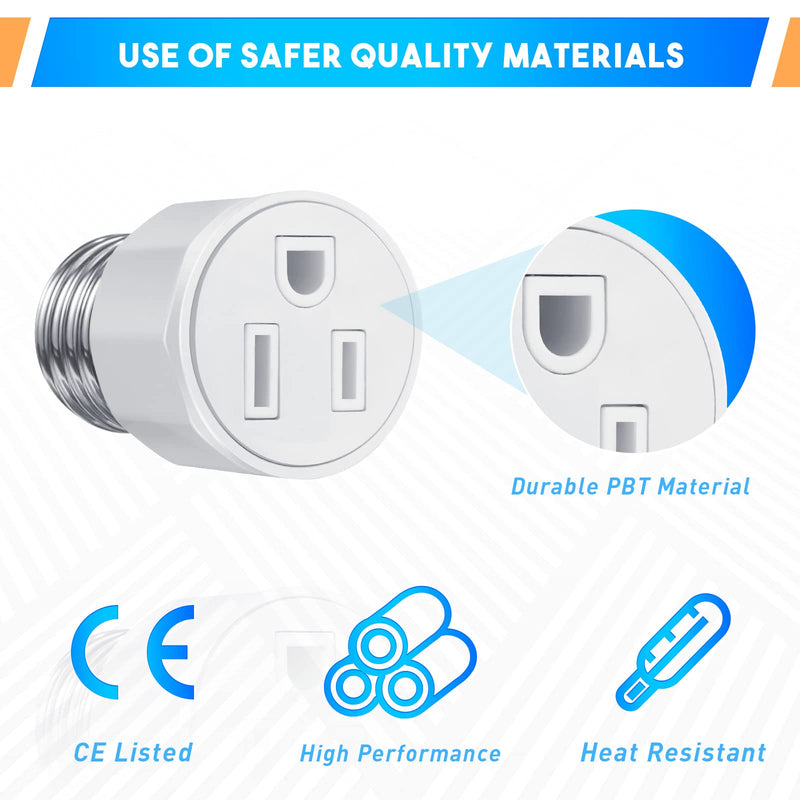 [Australia - AusPower] - E26/ E27 3 Prong Light Bulb Socket Adapter, Polarized Light Socket Outlet, Light Socket to Plug Adapter Socket Converter, Light Bulb Plug Adapter for Patio, Garage, Porch (2) 2 
