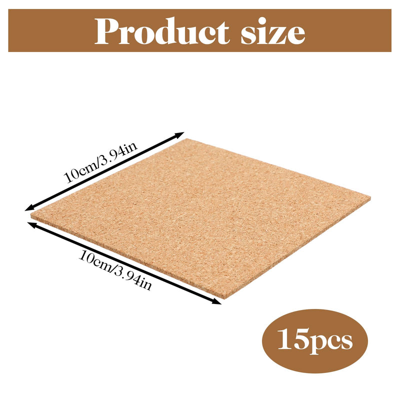 15 PCS Adhesive Cork Sheets 1mm Thick 4"X 4" Cork Sheets with Adhesive Backing for DIY Coasters Crafts Wall Decor Coffe Crafts Insulation Wedding Party