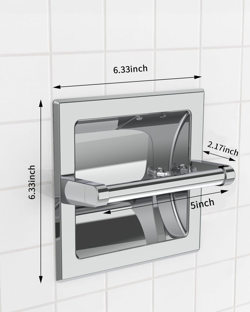 Polished Chrome Recessed Toilet Paper Holder, Bathroom Wall Mount Recessed Pivoting Toilet Tissue Roll Paper Holder Include Rear Mounting Bracket 1