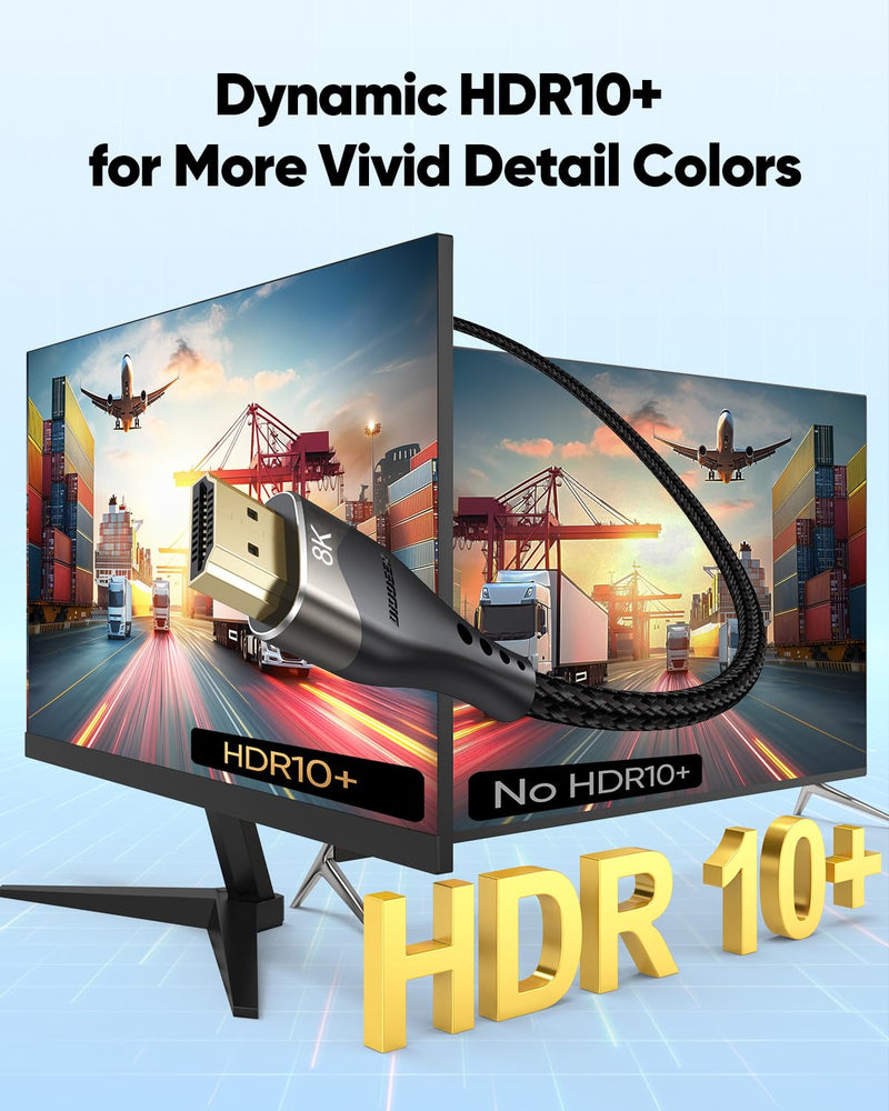 10K 8K HDMI Cable 10 FT 5-Pack, HDMI to HDMI 2.1 Cable 10 Foot Ultra High Speed Braided Cord (48Gbps, 8K@60Hz, 4K@120Hz, HDCP2.3, DTS:X, 3D, eARC, HDR10) for Monitor, HDTV, Projector 10FT
