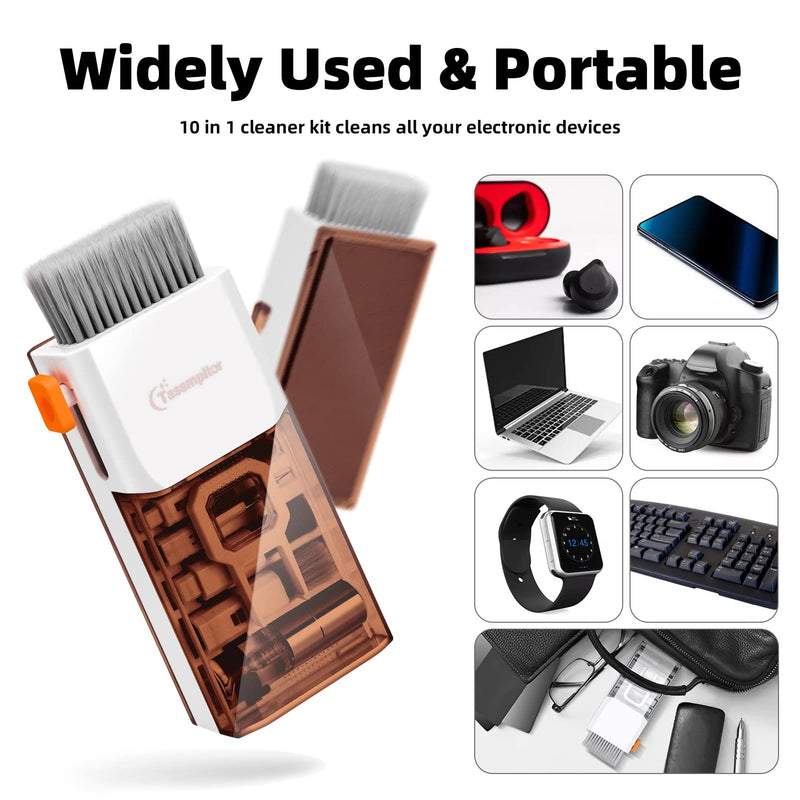 [Australia - AusPower] - Electronics Cleaning Kit for Laptop - Screen Keyboard of Phones, 10 in 1 Cleaner Tool, Keyboard Dust Cleaning Brush with Putty for PC TV Phone Computer with Patent Coffee Brown 