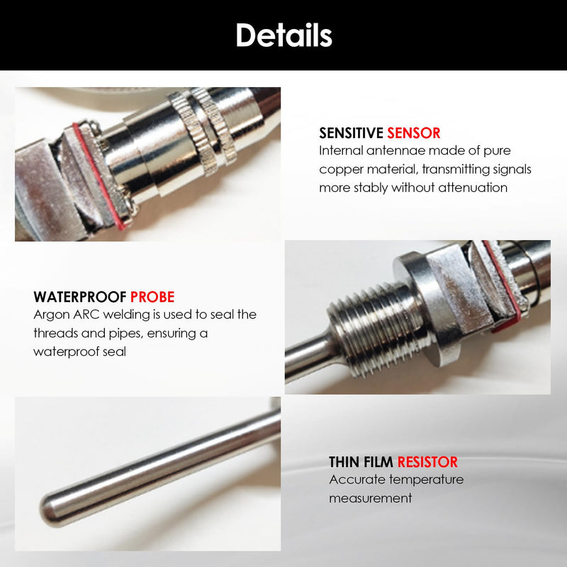 [Australia - AusPower] - RTD PT100 Temperature Sensor Probe, 1/2" NPT Thread Stainless Steel Thermocouple, 3 Wire 2M/6.6ft Cable for PID Temperature Controller -50 to 300℃ 