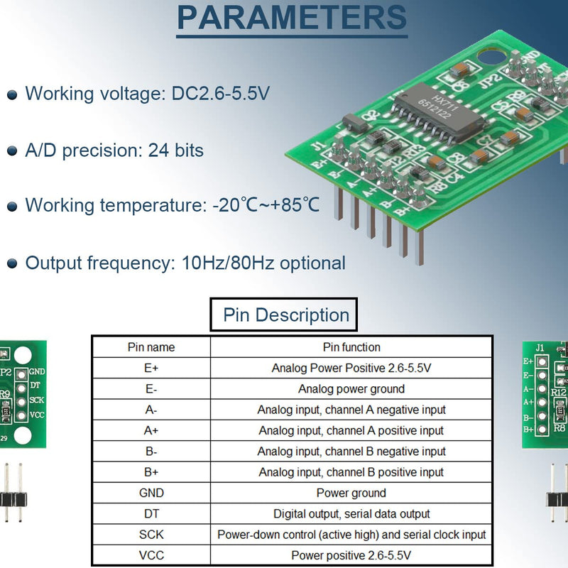 [Australia - AusPower] - DAOKAI Half-bridge Load Cell, 50 kg Half Bridge Strain Gauge Weight Sensor + 4 Pieces HX711 Precision AD Converter Breakout Module for Arduino Set of 2 50 kg load cell 