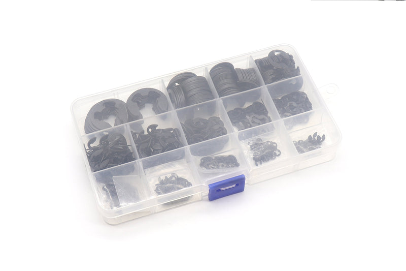 [Australia - AusPower] - binifiMux Metric E Clip External Retaining Ring Shop Assortment Kit, 225 Pieces 15 Sizes(1.2mm - 15mm) Black Steel E-clip Snap Ring Shop Assortment Kit Alloy Steel E Clip 
