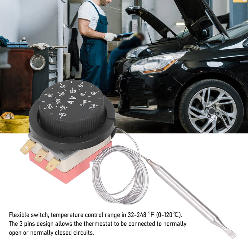 [Australia - AusPower] - Temperature Control Switch Capillary Thermostat, Adjustable Electric Fan Thermostat Switch 3 Pins Design Temperature Control Probe Kit 
