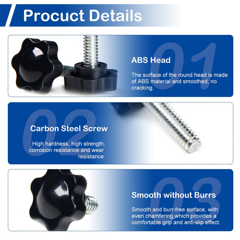 [Australia - AusPower] - MroMax 10Pcs 1/4"-20 x 1 Threaded Knurled Thumb Nuts, Black Plastic Knobs Clamping Screws, Grip Knob Screw for Replacing Umbrella Base 1/4" x 1" 