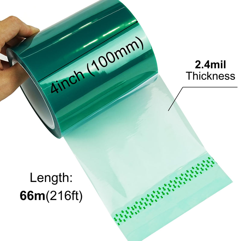 CHUANGSEED Heat Resistance Tape 4'' x 66m（216FT） for Resin Molds, Powder Coating, Circuit Borads, Adhesive Residue-Free High Temp Masking Tape Epoxy Release 4'' x 216ft