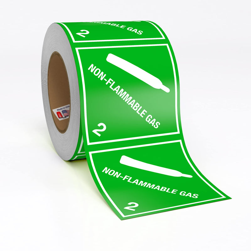 D.O.T. Labels - Hazard Class 2 DOT Non Flammable Gas Hazmat Labels 4" X 4" Square Stickers - 500 Adhesive Labels Per Roll, Made in the USA by Kenco (1) 1