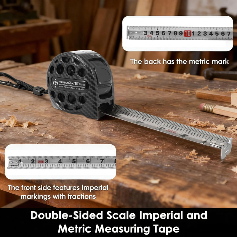 25ft Tape Measure with Fractions Stainless Steel Measuring Tape with Double Sided Scale Retractable Waterproof Self-Locking Measurement Tape Ruler for Designer, Decorator (Style B, 25ft/7.5m(2Pcs)) Style B 25ft/7.5m(2Pcs)
