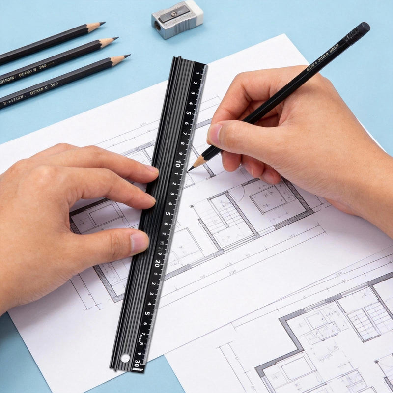 30 cm L-type cutting ruler made of aluminium alloy, non-slip metal measuring ruler with protective strip, precision ruler for cutting, drawing, measuring, carpentry, DIY