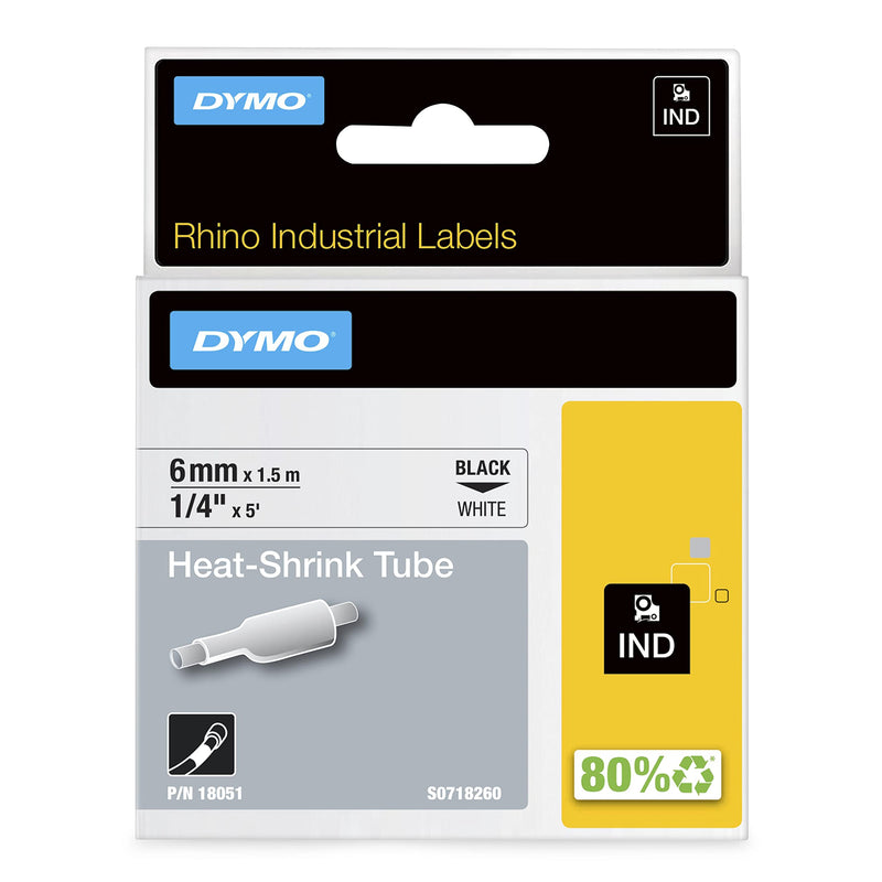 [Australia - AusPower] - DYMO Rhino Industrial Heat-Shrink Labels, 1/4" Tube, Black Print on White 