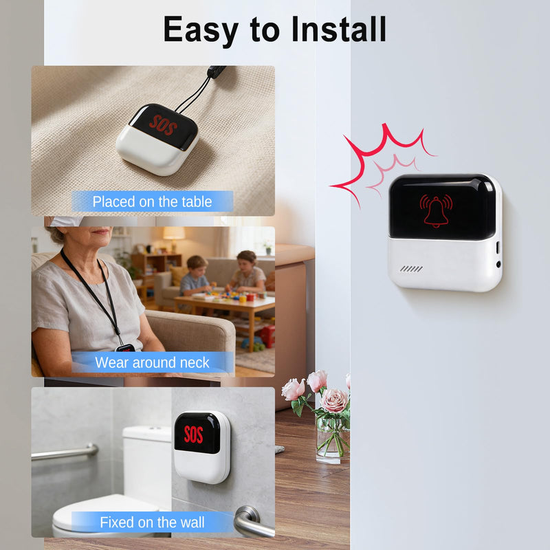 eMylo WiFi Caregiver Pager System, SOS Emergency Call Button for Elderly, Home Medical Alert with App Alerts, No Monthly Fee, 2 Panic Buttons + 1 Receiver, 426Ft Range for Seniors, Patients & Disabled