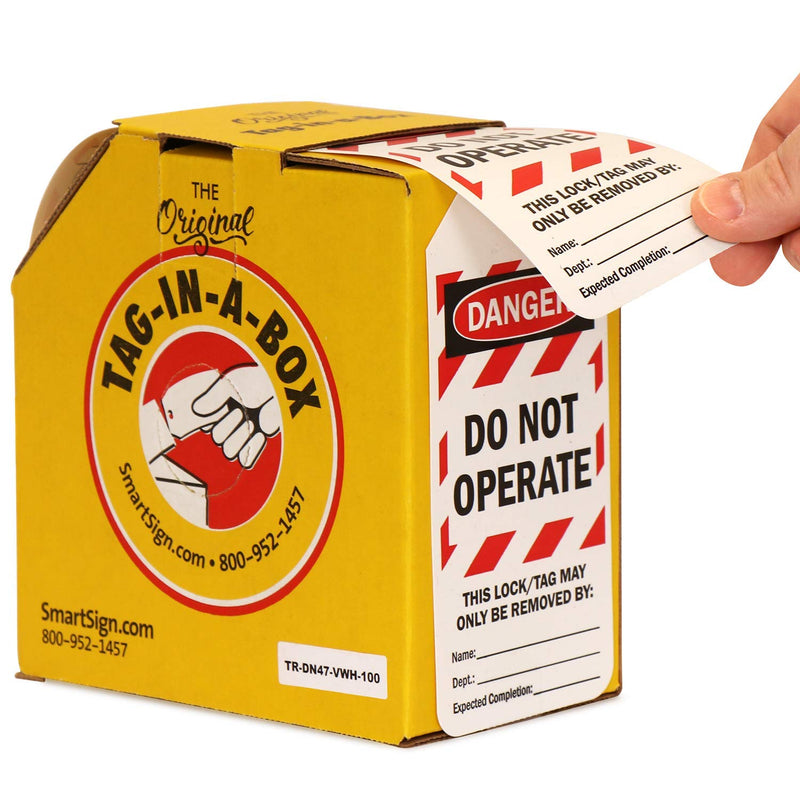 SmartSign Pack of 100 “Danger - Do Not Operate” 2-Sided Lock Out Safety Tags in Dispenser Box | 3" x 6.25" Plastic, Red White Stripes Do Not Operate - 1