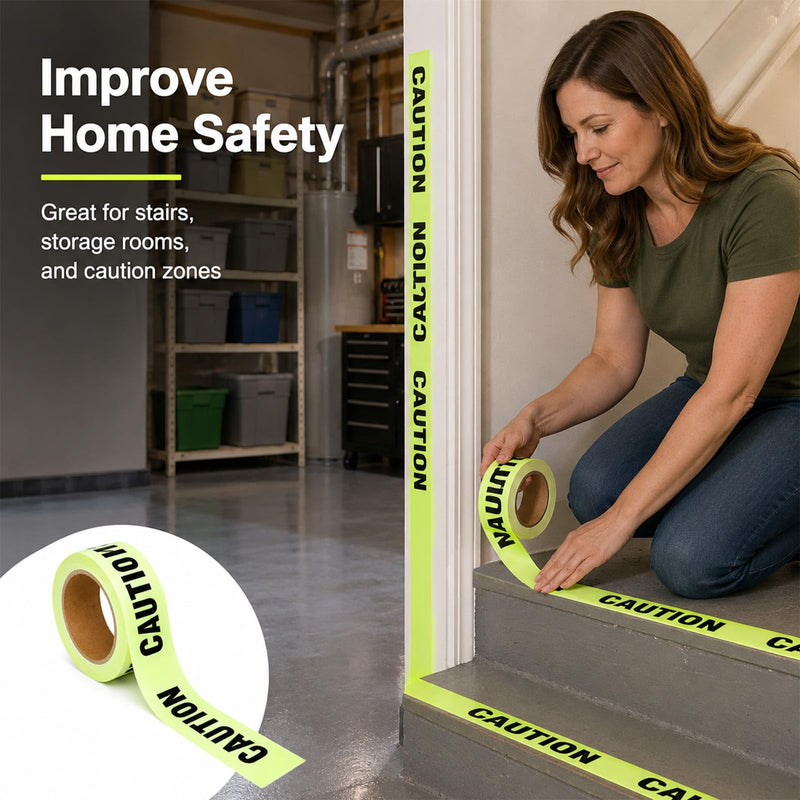 Glow in The Dark Tape Caution Tape Roll 2inx32.8ft Crime Scene Construction Warning Glow Tapes Indoor Outdoor Barricade Safety Night Decor Glows in The Dark Stairs Walls Exit Door Danger Areas (Black) Black