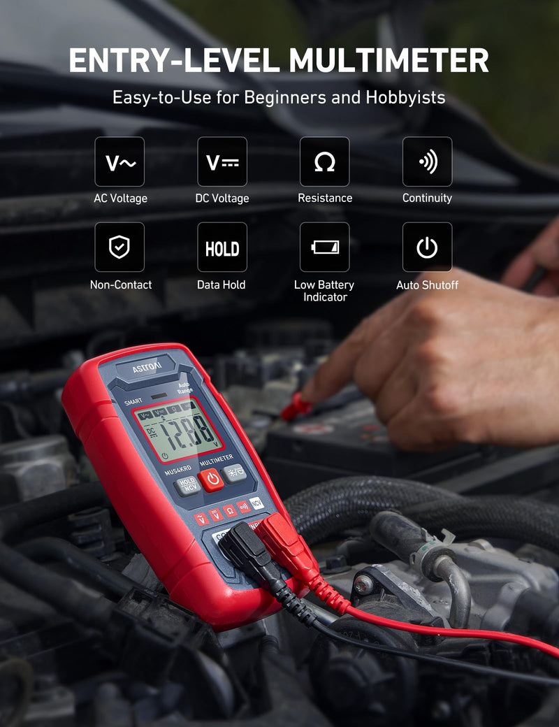 [Australia - AusPower] - AstroAI Multimeter Tester 4000 Counts Smart Measuring Mode Auto-Ranging, TRMS 4000 Counts Digital Multimeter with NVC Live Function 