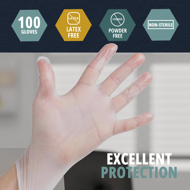 [Australia - AusPower] - MED PRIDE Medical Vinyl Examination Gloves (Large, 100-Count) Latex & Rubber Free, Ultra-Strong, Clear Disposable Powder-Free Gloves for Healthcare & Food Handling Use Large (Pack of 100) 