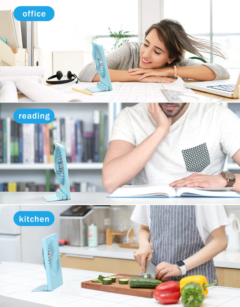 [Australia - AusPower] - Zuvas Desk Fan Battery Operated Fan Rechargeable 180°Tilt Folding Personal Fan Ultra Quiet Small Portable Fan 3 Speed Adjustable Strong Wind USB Fan For Office Bedroom Home Desktop Camping (Blue) Blue 