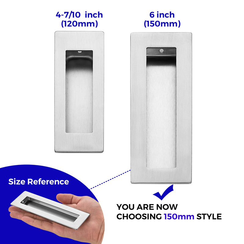 JOY DECOR 6 Pack Pocket Door Handles, 5.9" Rectangular Recessed Pulls for Sliding Closet and Barn Doors, Brushed Nickel Flush Finger Pulls 5.9 inches Brushed Nickel Rectangular