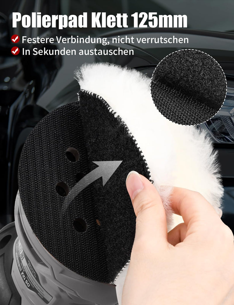 Polishing Attachment Compatible with Bosch Random Orbital Sander, BESPOTCL 6 Pieces 125 mm Lambswool Polishing Pads Polishing Pads Polishing Hoods for Random Orbital Sanders with for Car, Car Headlights, Cork Floors etc. 6 pieces
