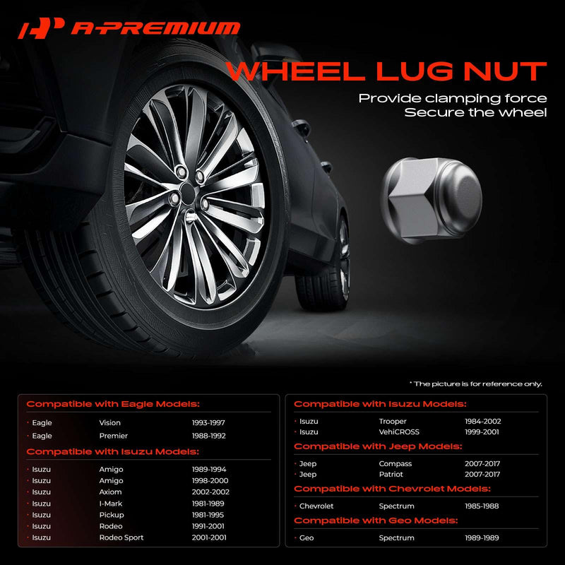A-Premium 20pcs Wheel Lug Nuts M12 x 1.5 Chrome Conical Seat Lug Nuts Compatible with BMW Chrysler Dodge Ford Honda Jeep Capped Nut 6509769AA