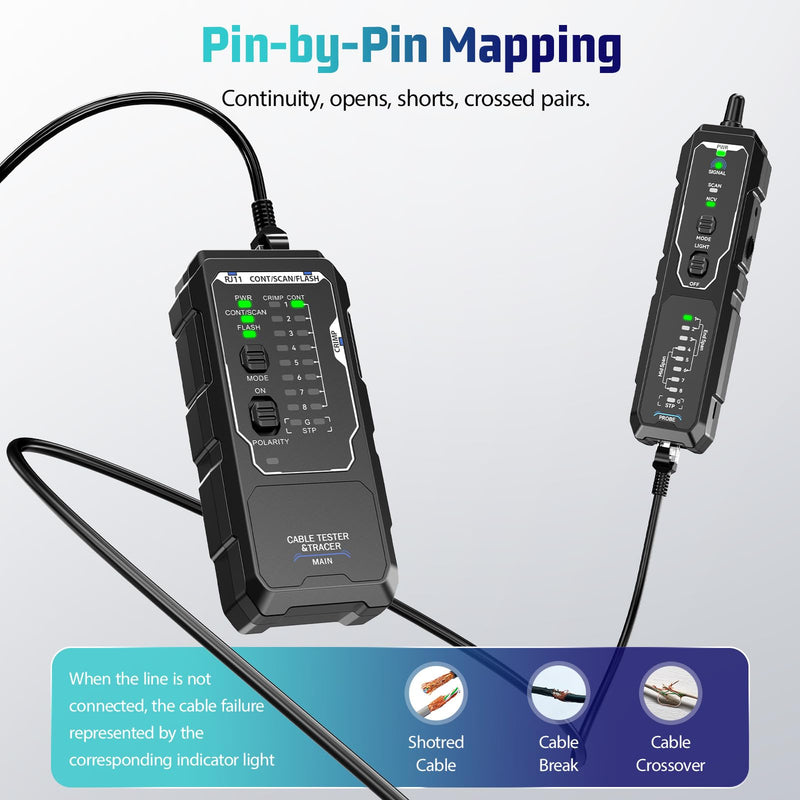 Network Cable Tester, RJ45 RJ11 Wire Tracer & Ethernet Tester, CAT5 CAT6 CAT6a CAT7 UTP STP, PoE NCV Crimp Test, 9-Wire Shield, Polarity, Line Finder for LAN Cable Maintenance